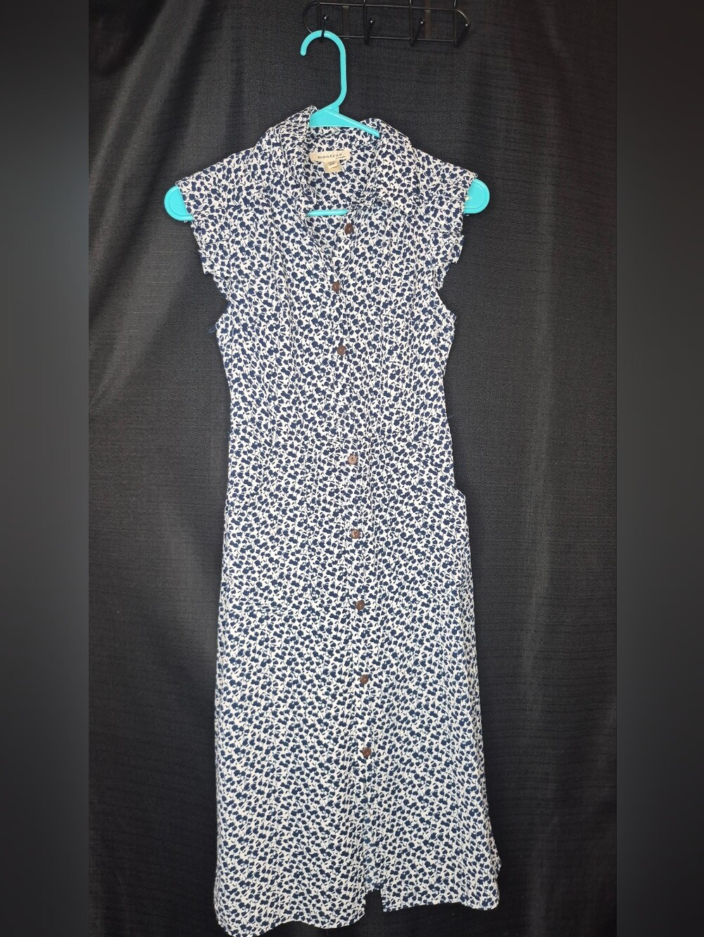 Monteau Navy and White Floral Button-Front Midi Dress